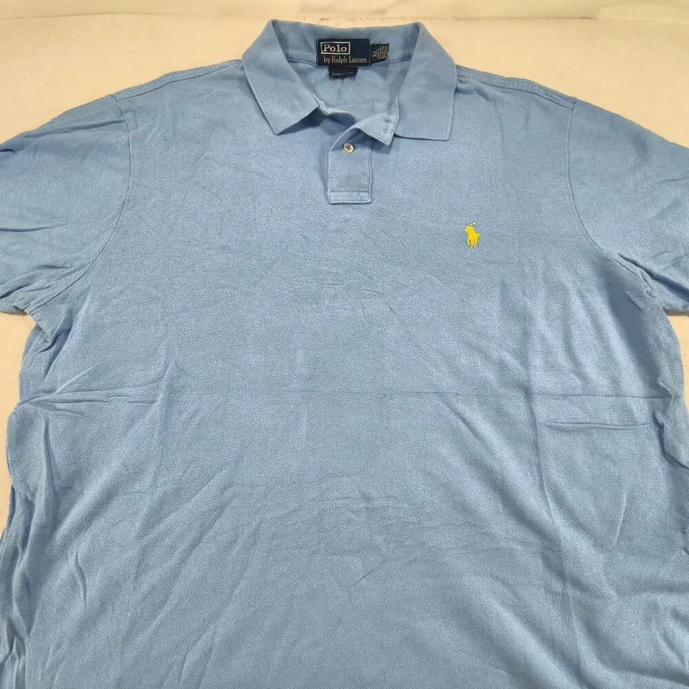 Polo by Ralph Lauren Custom Fit Collared Polo Shirt Mens Size XL Blue Yellow
